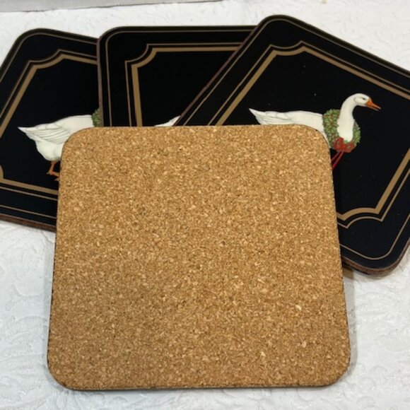 VTG Set of 4 Christmas Goose w/Wreath Coasters Cork Backing 4.25"x4.25" - Picture 3 of 7